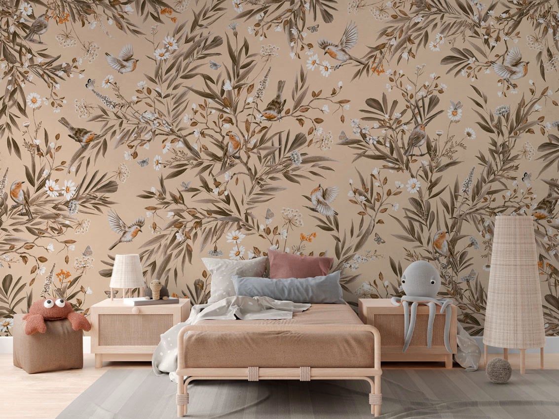 Playful Robins - Vintage Beige styled in a room