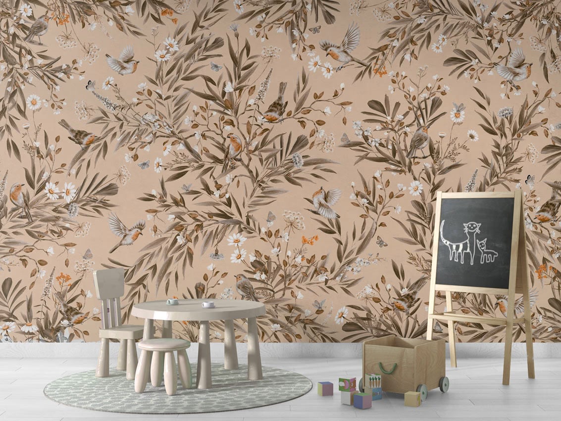 Playful Robins - Vintage Beige styled in a room