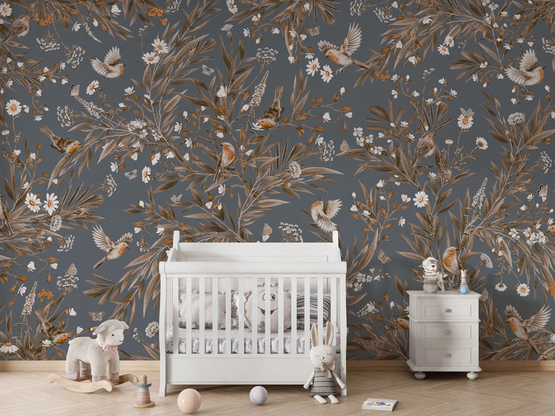 Playful Robins - Vintage Blue styled in a room