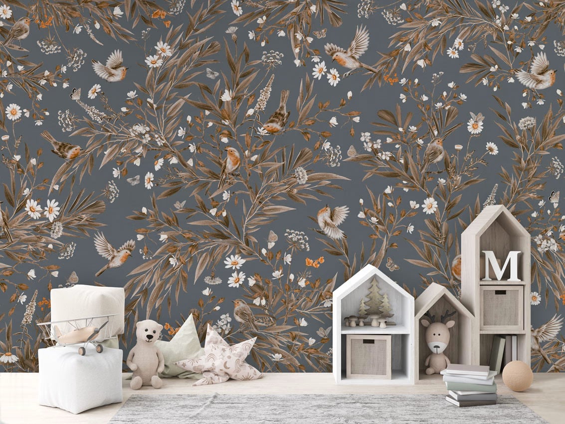 Playful Robins - Vintage Blue styled in a room