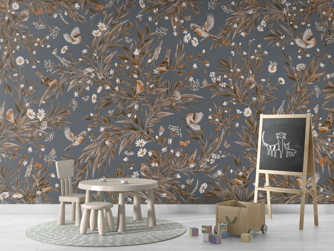Playful Robins - Vintage Blue styled in a room