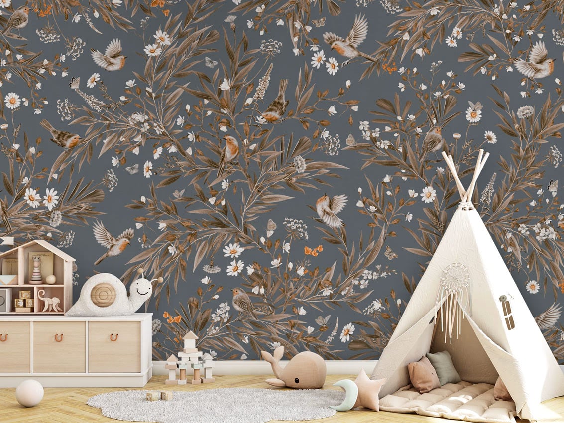 Playful Robins - Vintage Blue styled in a room