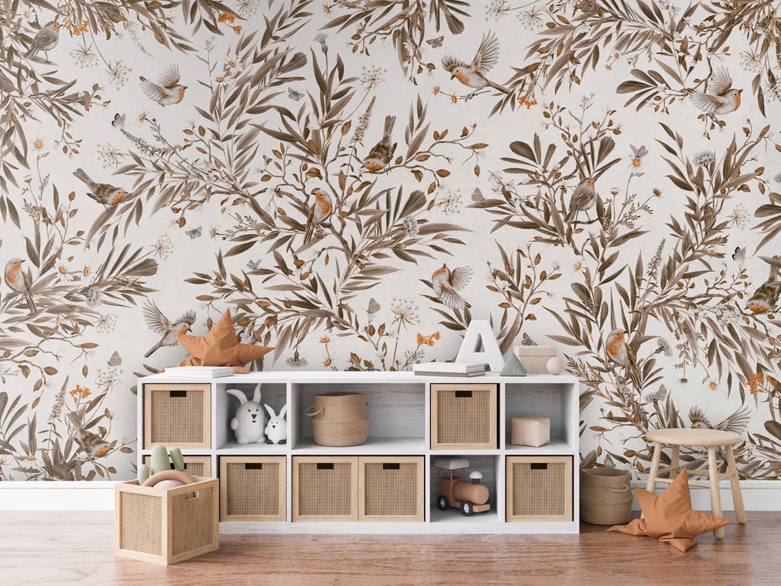 Playful Robins - Vintage White styled in a room