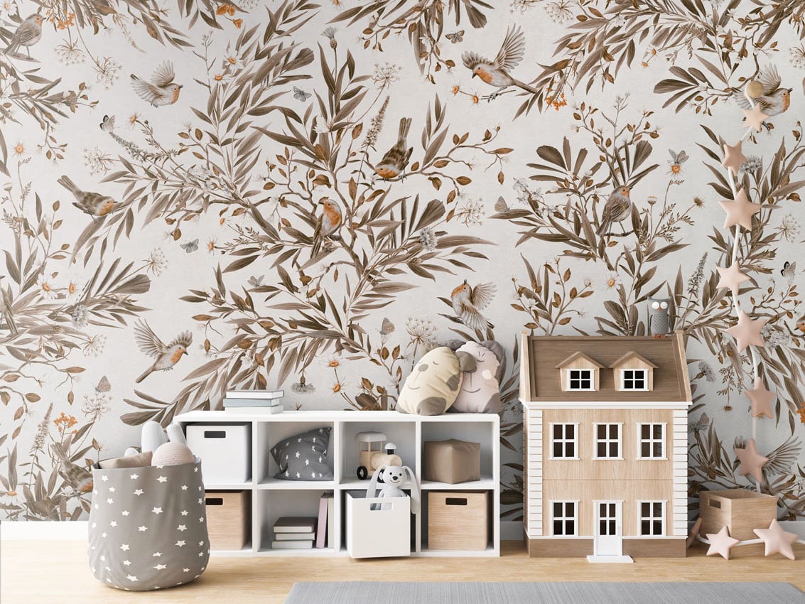Playful Robins - Vintage White styled in a room