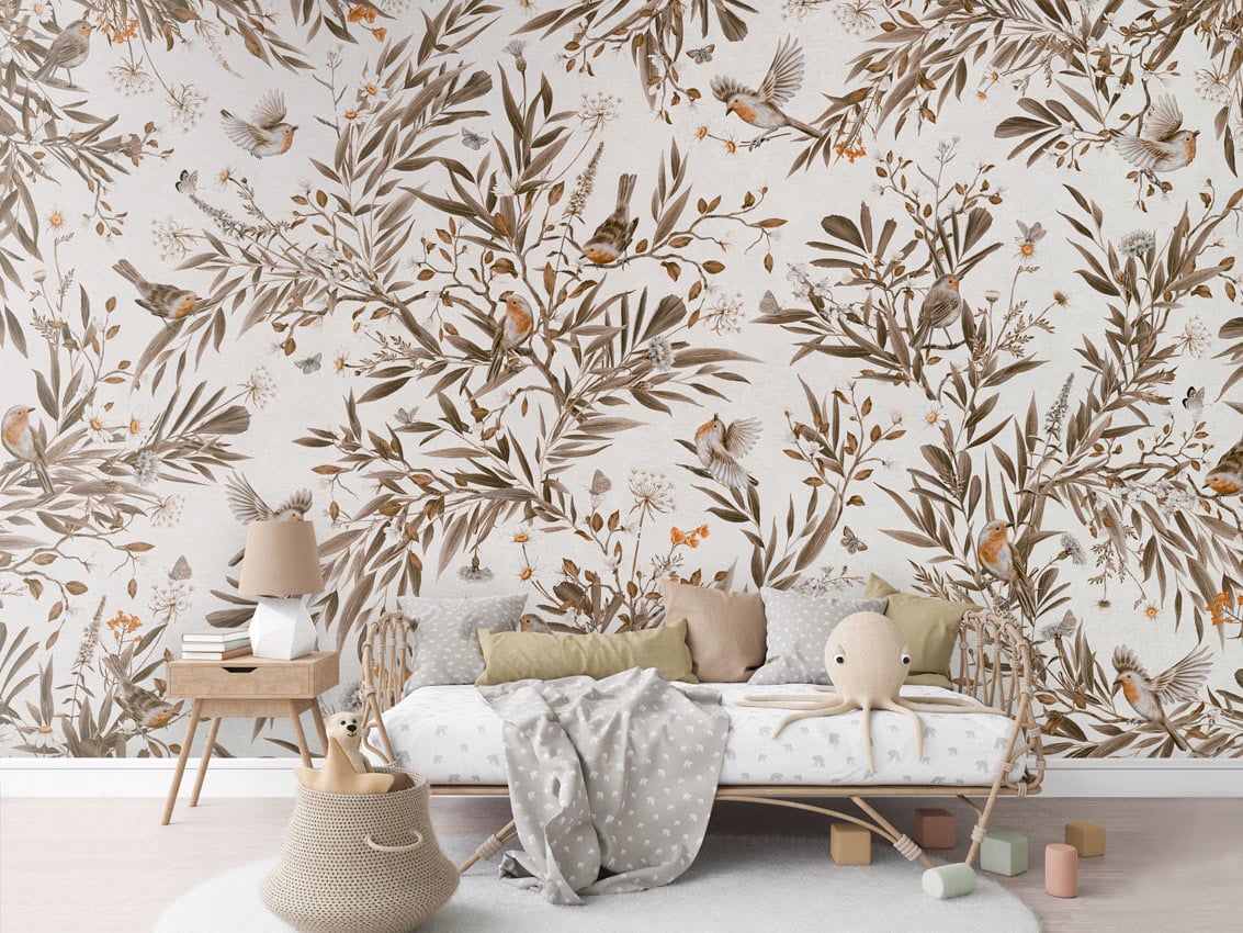 Playful Robins - Vintage White styled in a room