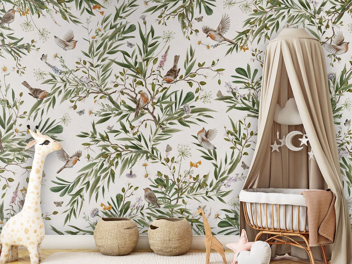Playful Robins - White styled in a room