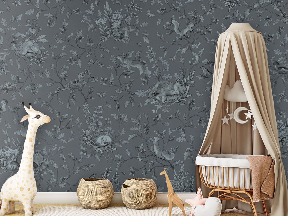 Playful Woods - Monochrome Blue styled in a room