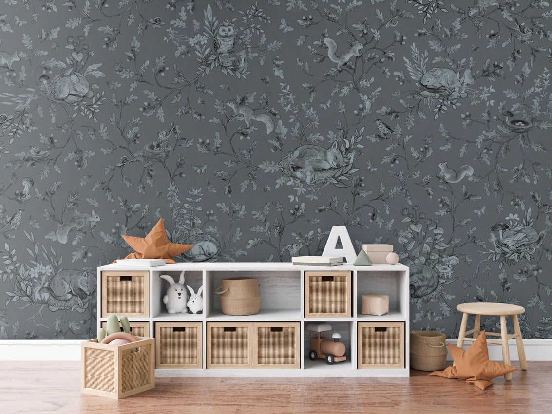 Playful Woods - Monochrome Blue styled in a room