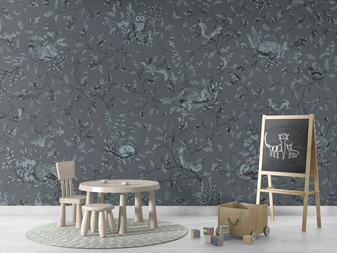 Playful Woods - Monochrome Blue styled in a room