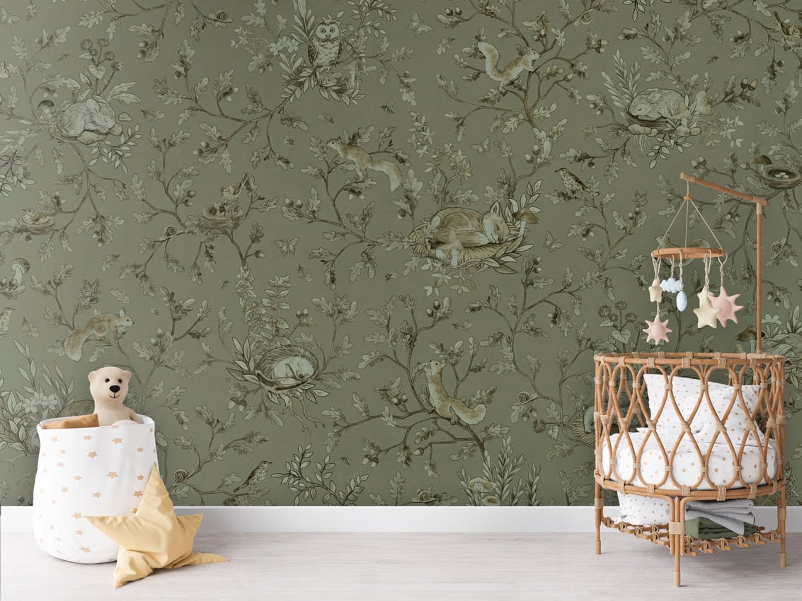 Playful Woods - Monochrome Green styled in a room