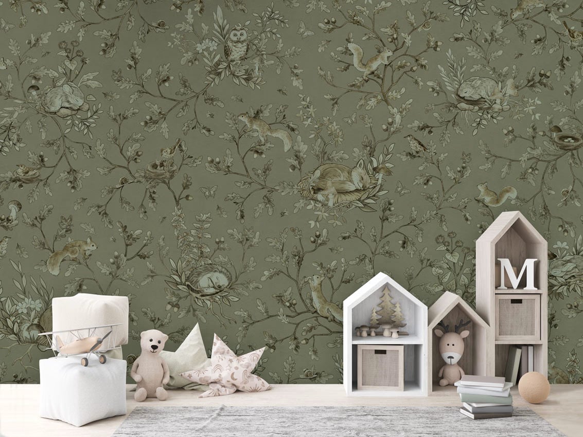 Playful Woods - Monochrome Green styled in a room