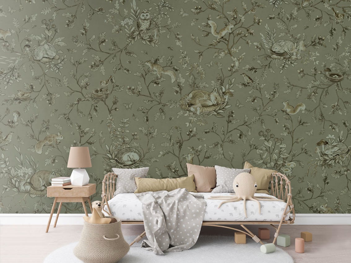 Playful Woods - Monochrome Green styled in a room