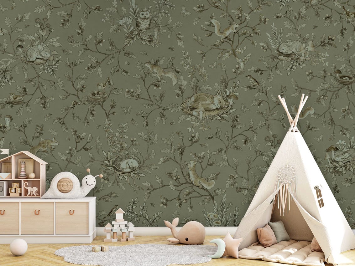 Playful Woods - Monochrome Green styled in a room