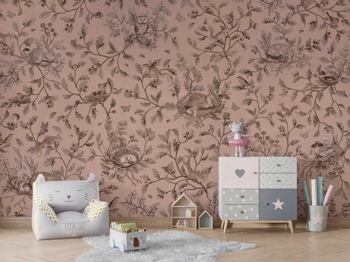 Playful Woods - Monochrome Pink styled in a room