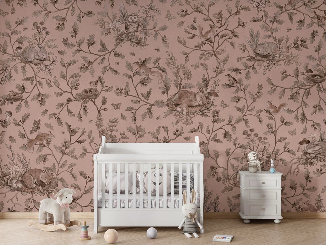 Playful Woods - Monochrome Pink styled in a room
