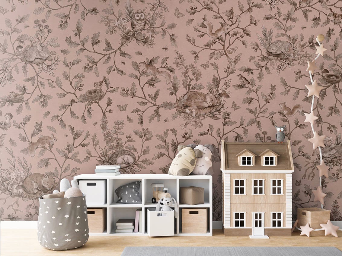 Playful Woods - Monochrome Pink styled in a room