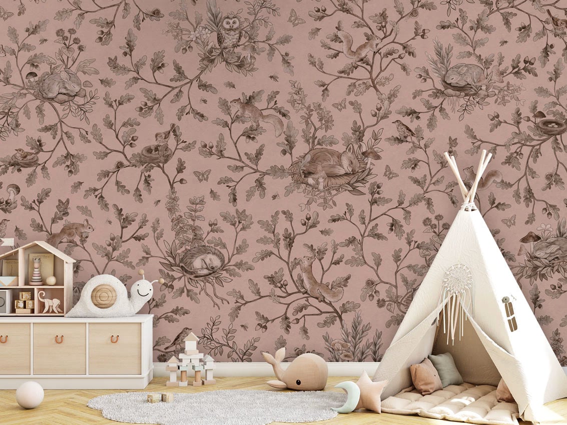 Playful Woods - Monochrome Pink styled in a room
