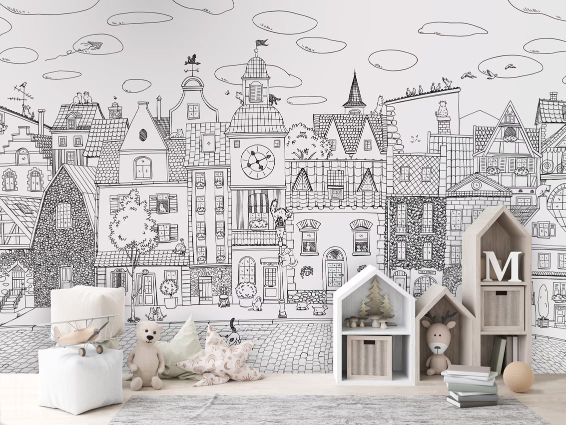 Village Cats - Black lines styled in a room