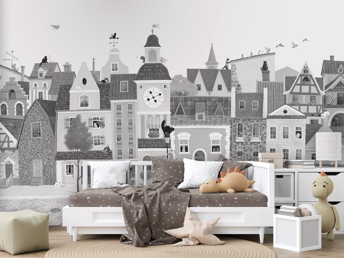 Village Cats - Black-White styled in a room