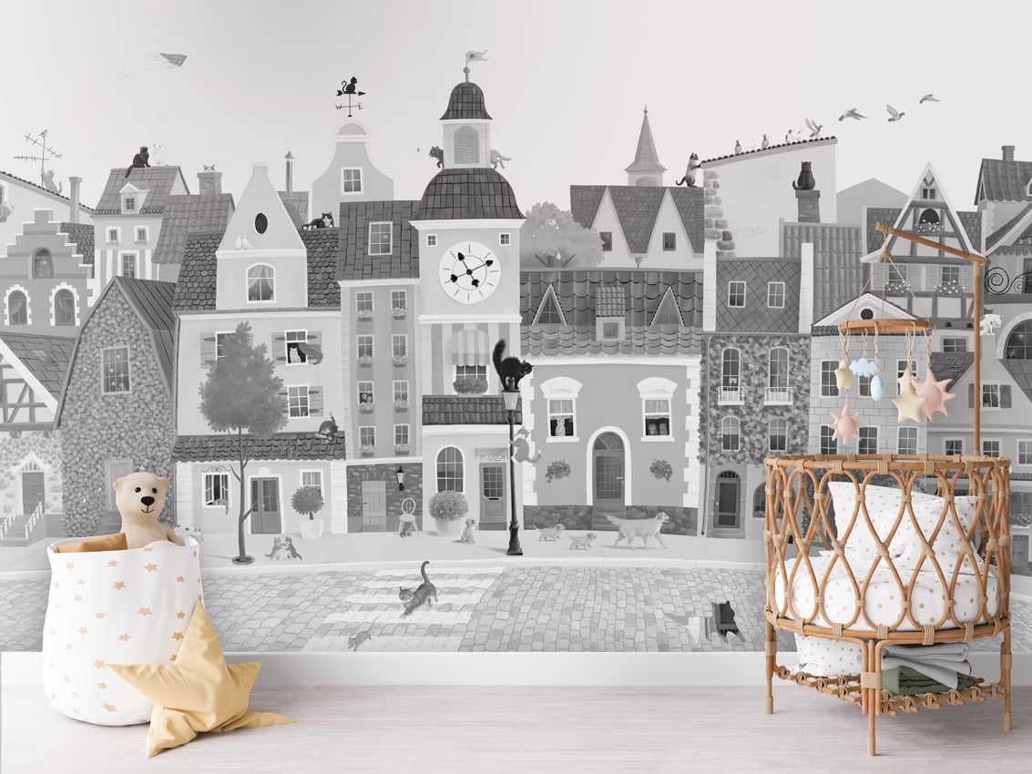 Village Cats - Black-White styled in a room
