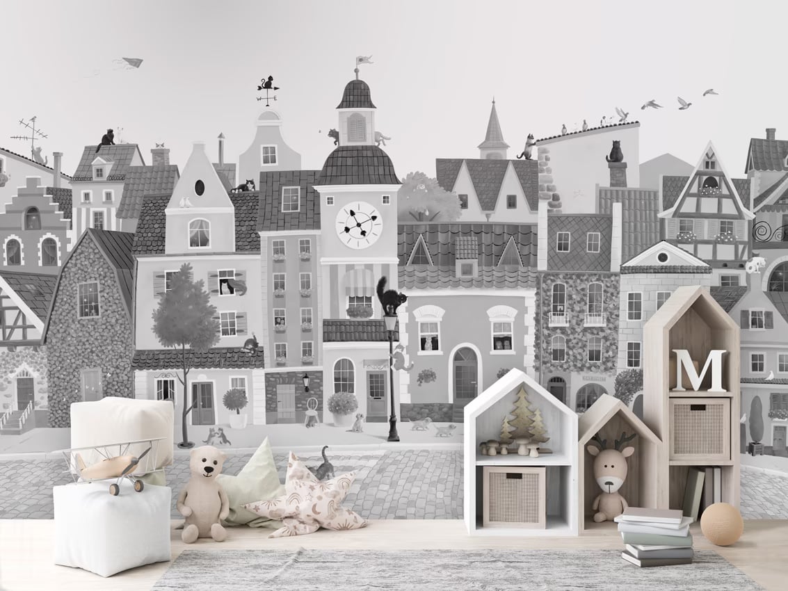 Village Cats - Black-White styled in a room