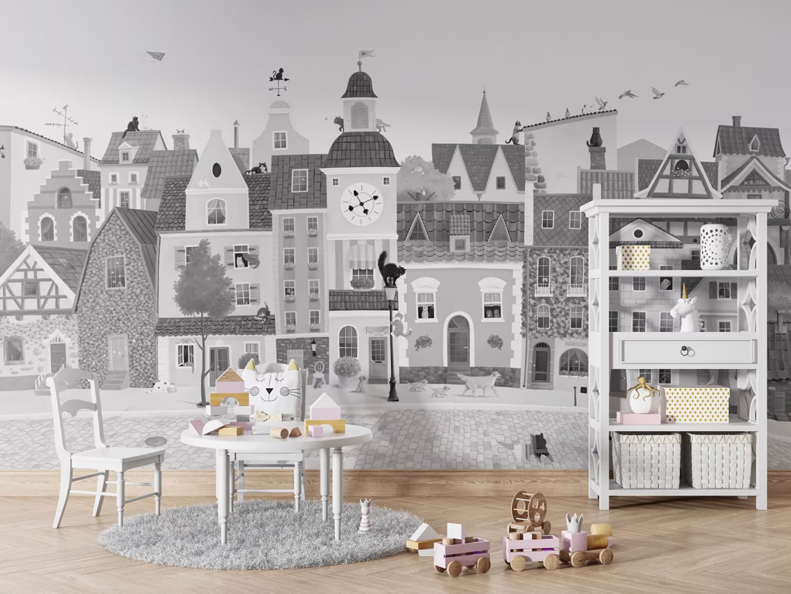Village Cats - Black-White styled in a room