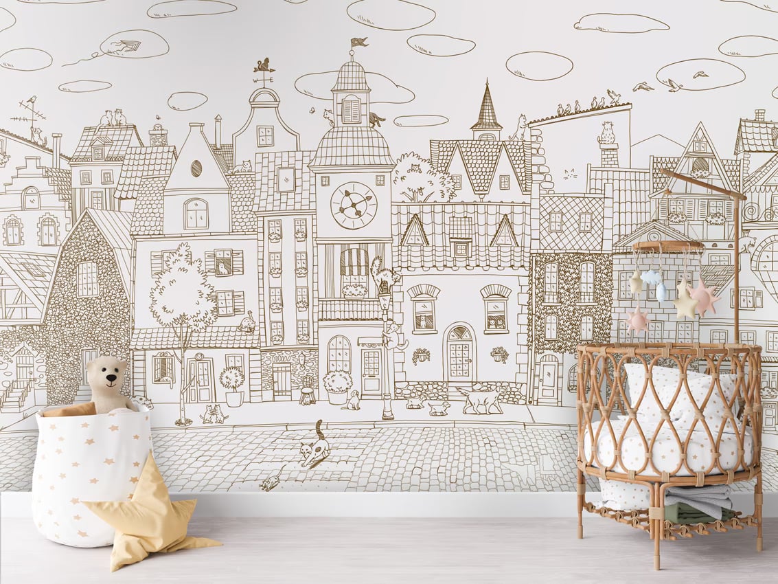 Village Cats - Sepia lines styled in a room