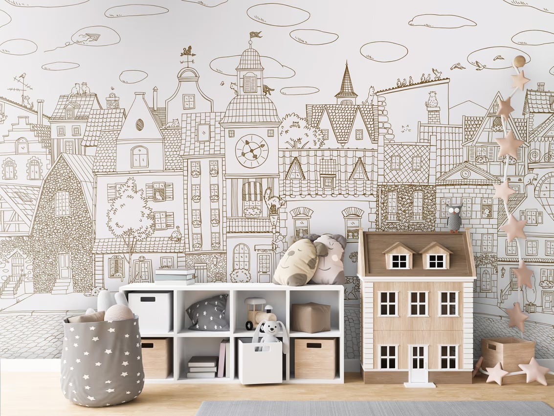 Village Cats - Sepia lines styled in a room