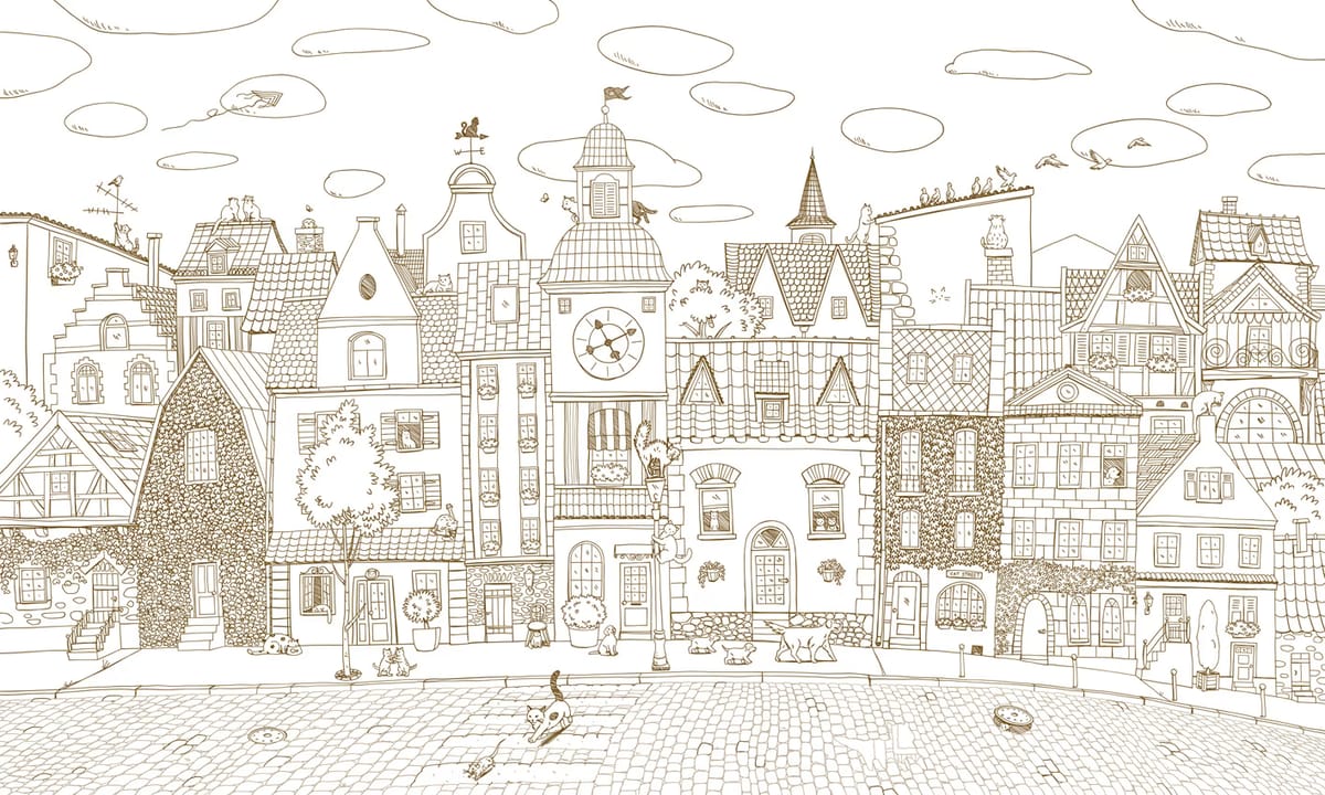 Village Cats - Sepia lines